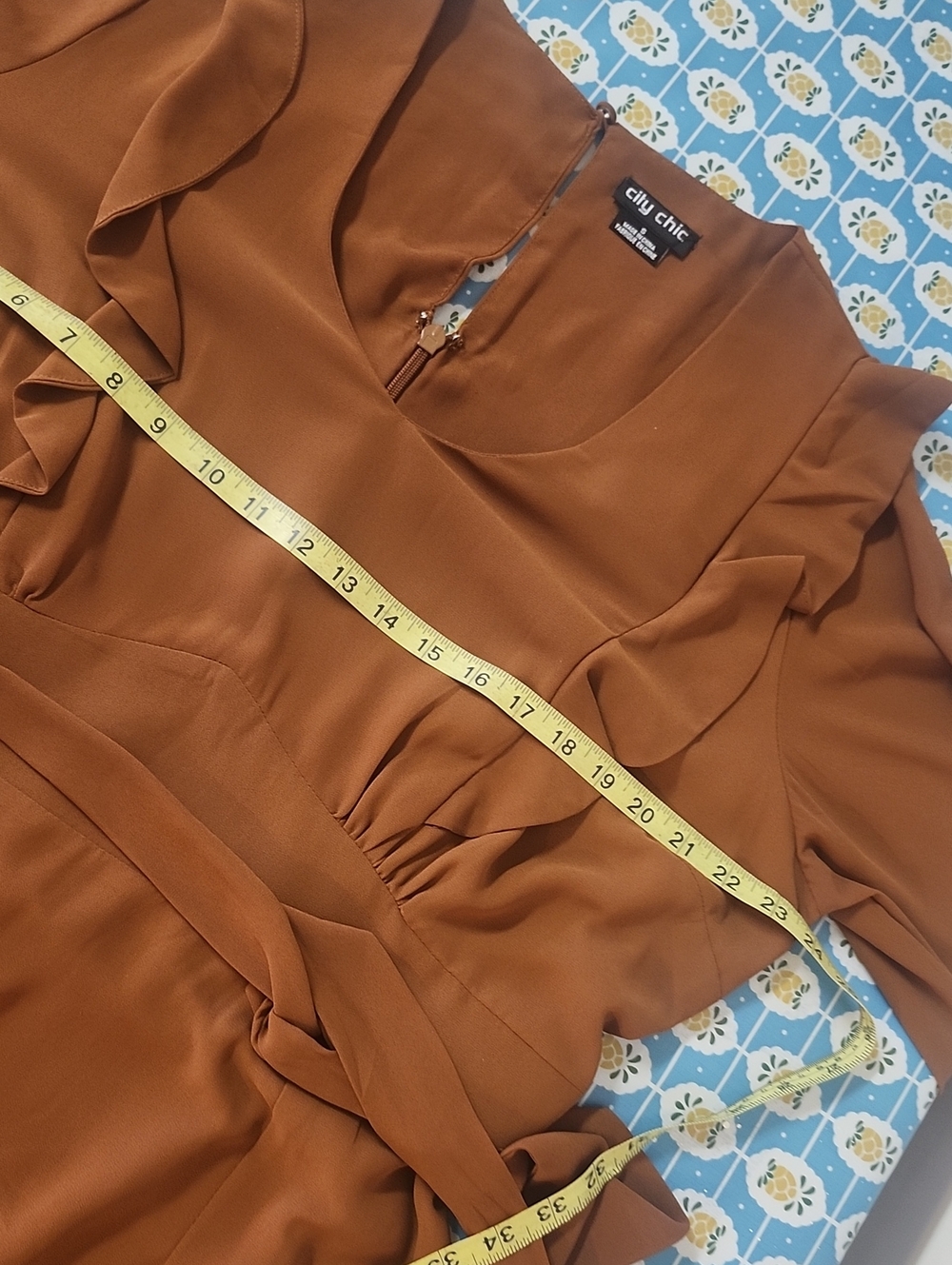 City Chic Ruffle Teirs Flare Mini Dress Rust Size 16 Party Long Sleeves Fall - Picture 6 of 8